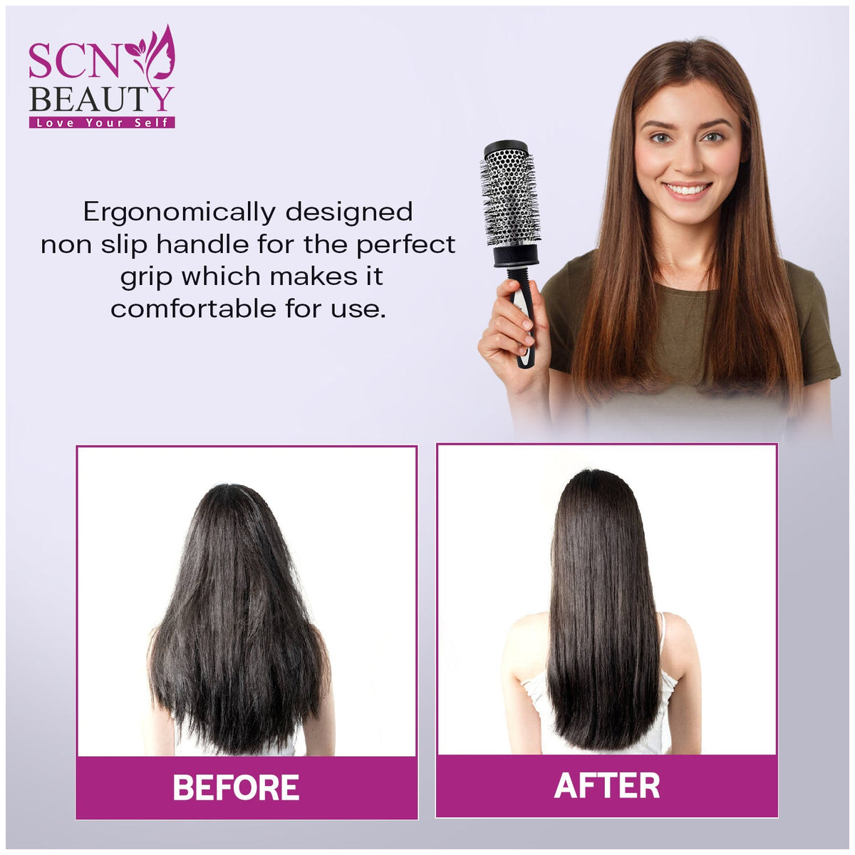 SCN BEAUTY Premium Round Blow Hair Brush for Blow Drying - Lightweight Professional Roller, Precise Heat Styling and Blowout Volume, Manageable Hair Roller for Men, Women - (2 Inch)