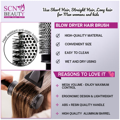 SCN BEAUTY Premium Round Blow Hair Brush for Blow Drying - Lightweight Professional Roller, Precise Heat Styling and Blowout Volume, Manageable Hair Roller for Men, Women - (2 Inch)