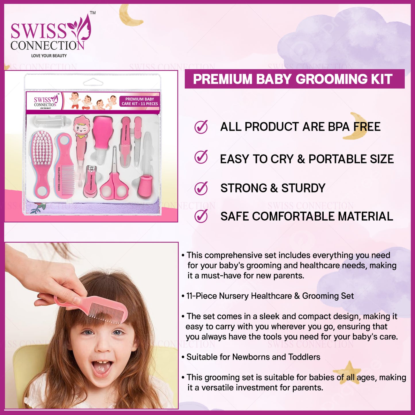 Scn Beauty Baby Grooming Care Kit Pink - (Pack of 11)