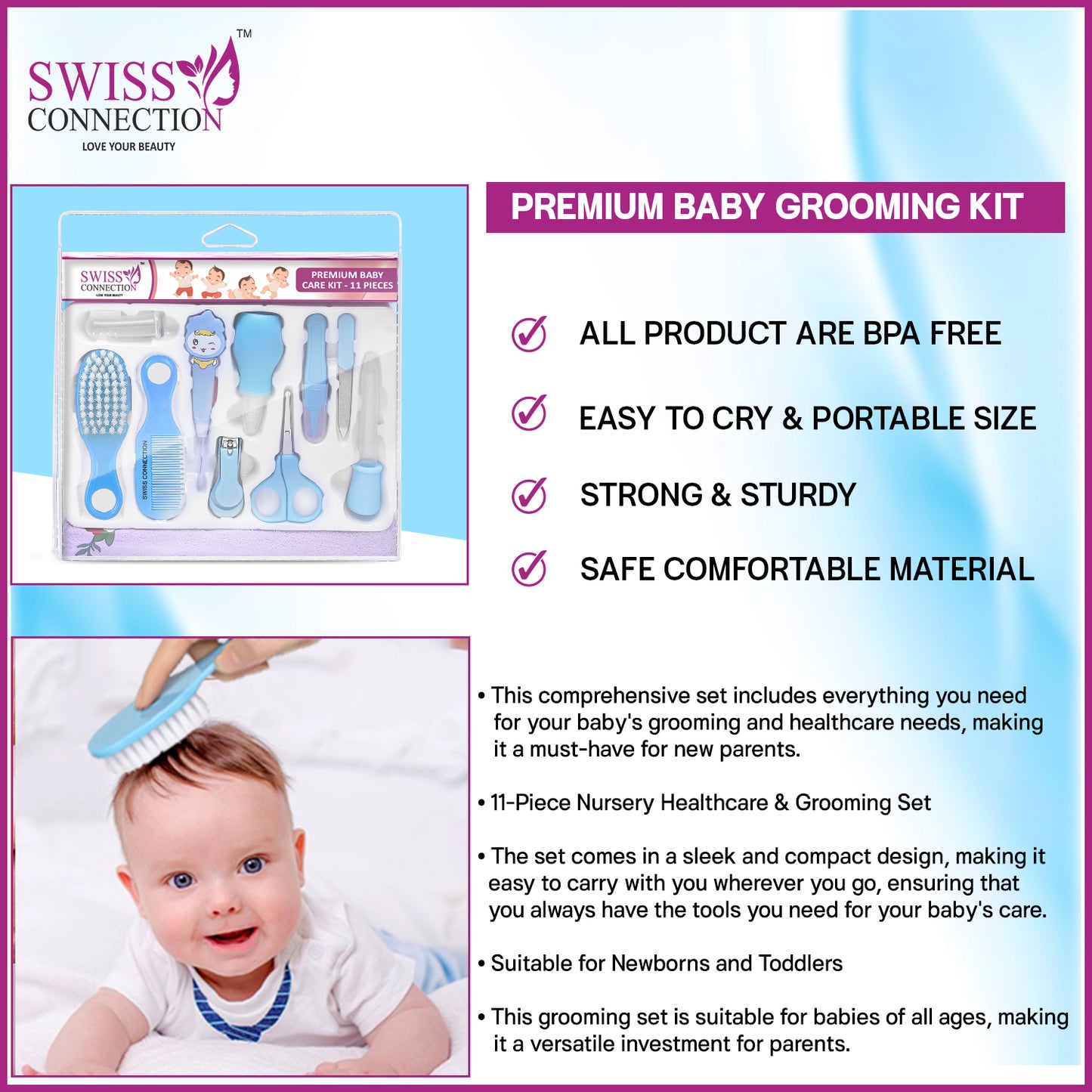 Scn Beauty Baby Grooming Care Kit Blue - (Pack of 11)
