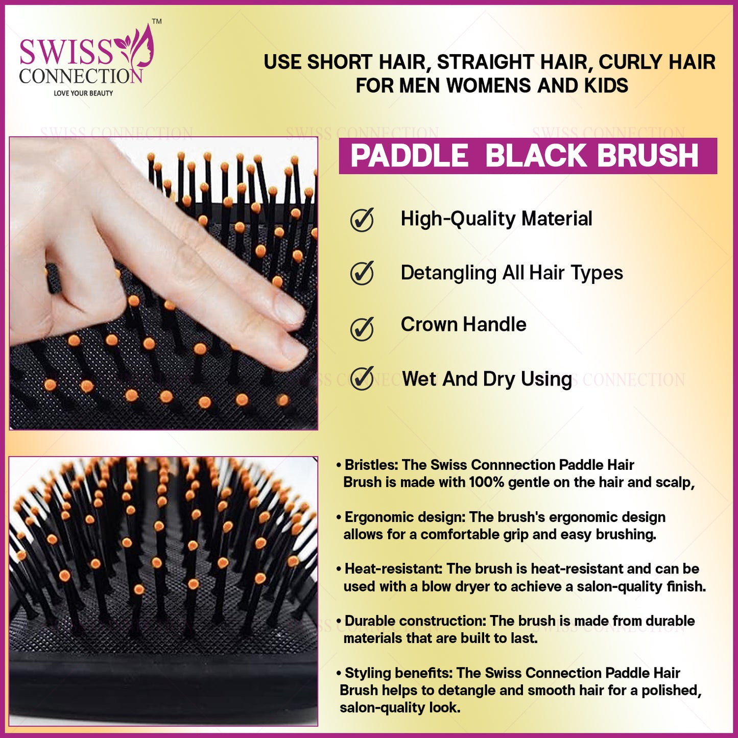 Scn Beauty Paddle Hair Brush with Cushion Base