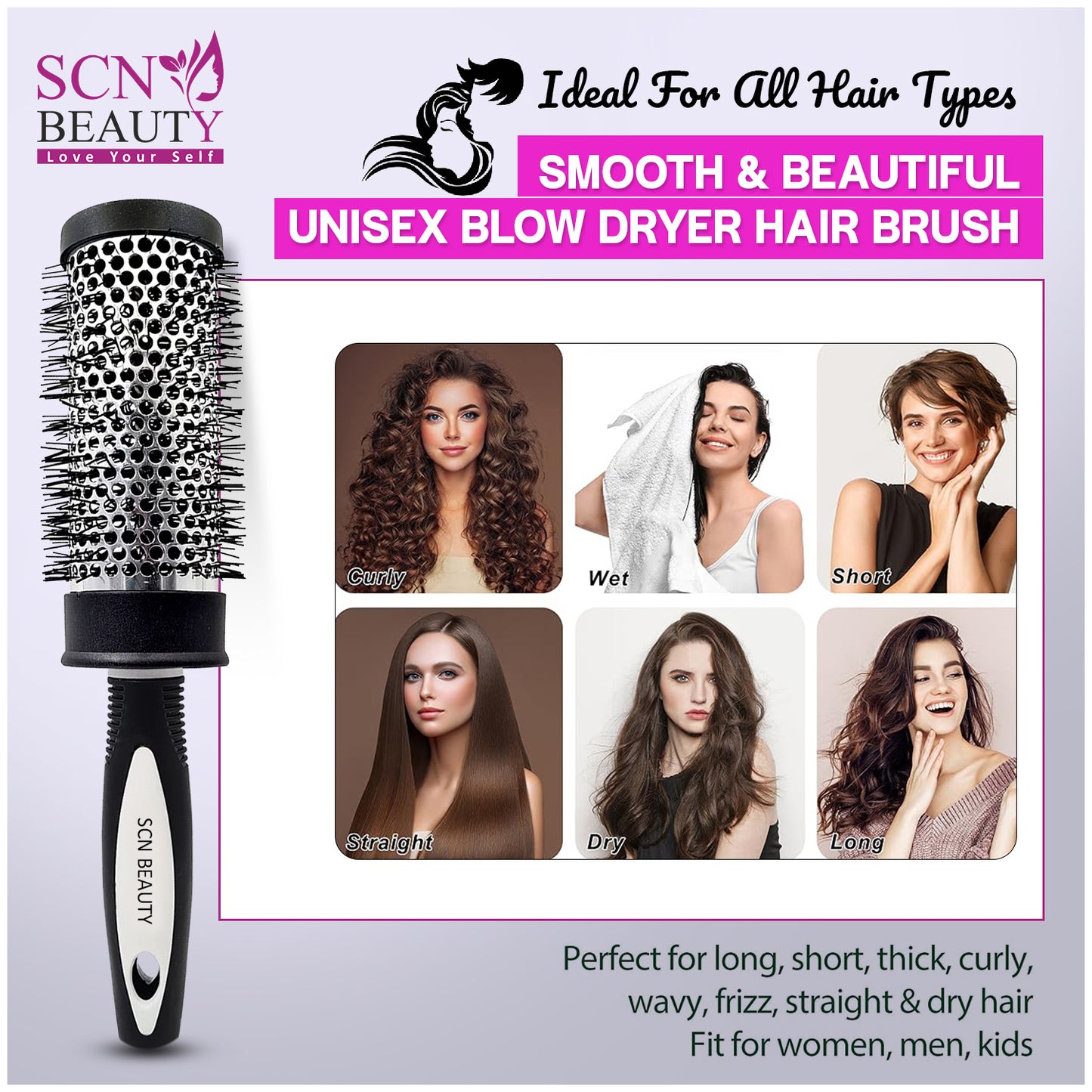SCN BEAUTY Premium Round Blow Hair Brush for Blow Drying - Lightweight Professional Roller, Precise Heat Styling and Blowout Volume, Manageable Hair Roller for Men, Women - (2 Inch)