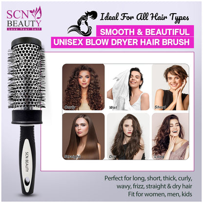 SCN BEAUTY Premium Round Blow Hair Brush for Blow Drying - Lightweight Professional Roller, Precise Heat Styling and Blowout Volume, Manageable Hair Roller for Men, Women - (2 Inch)