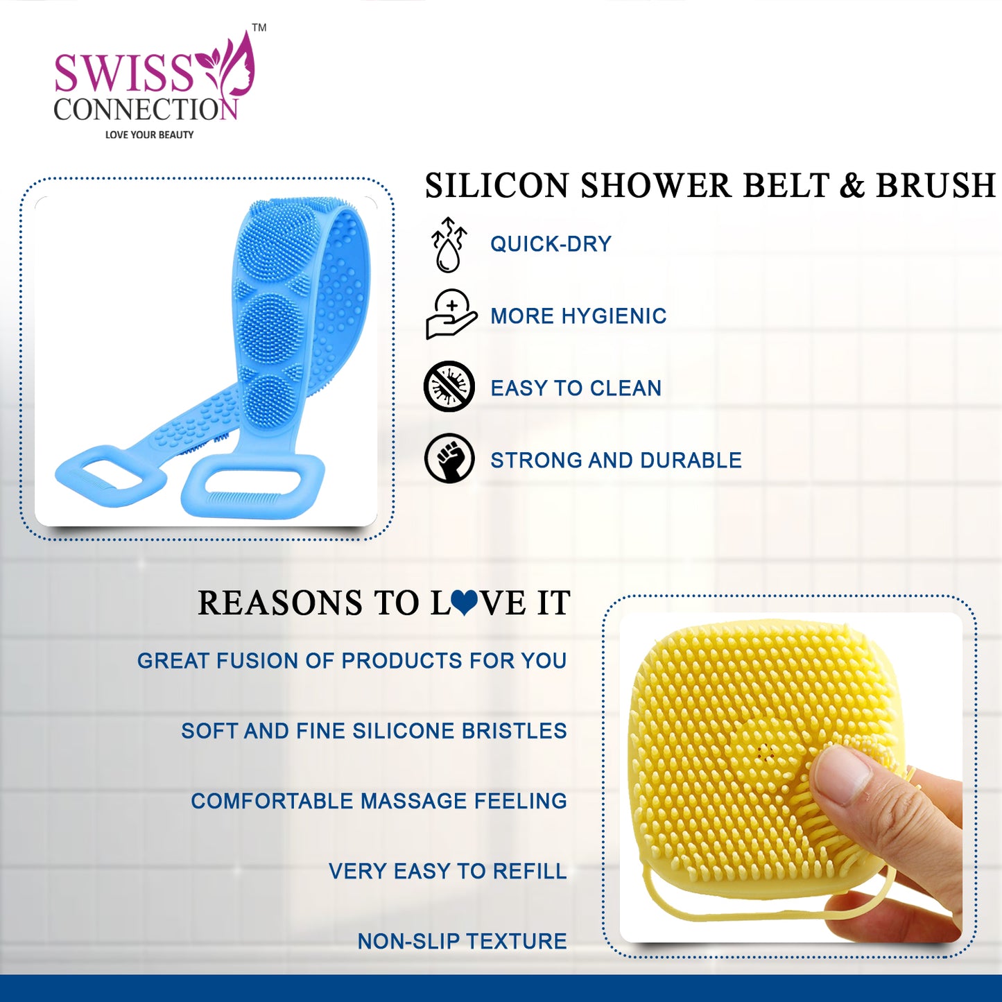 Scn Beauty Silicone Body Back Scrubber & Shampoo Brush Set - (Pack of 2)
