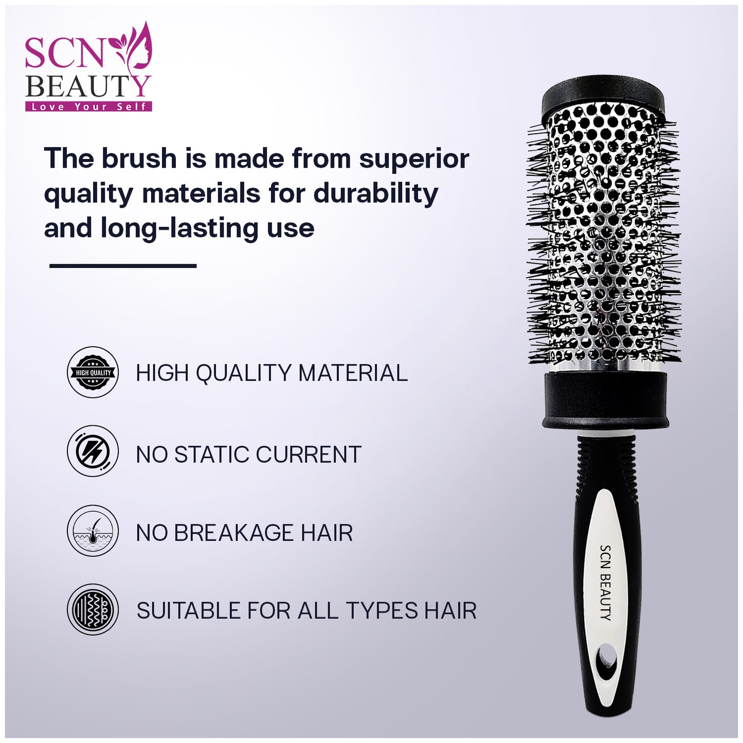 SCN BEAUTY Premium Round Blow Hair Brush for Blow Drying - Lightweight Professional Roller, Precise Heat Styling and Blowout Volume, Manageable Hair Roller for Men, Women - (2 Inch)