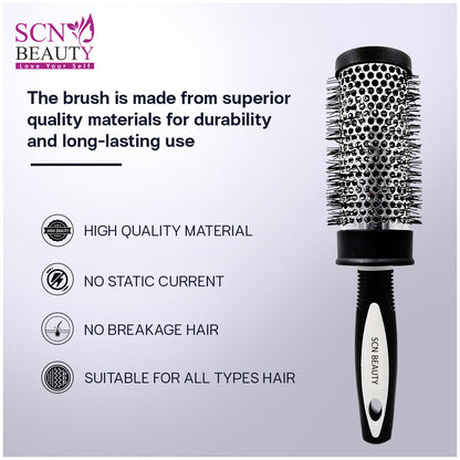 SCN BEAUTY Premium Round Blow Hair Brush for Blow Drying - Lightweight Professional Roller, Precise Heat Styling and Blowout Volume, Manageable Hair Roller for Men, Women - (2 Inch)