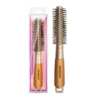 Premium Golden Round Hair Brush – Blow Drying & Styling Brush with Nylon Bristles and Epoxy Tips | Roller Brush for Volume & Smooth Finish | Hair Brush for Men & Women