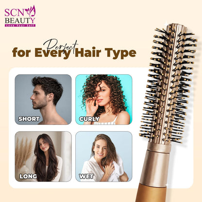 Premium Golden Round Hair Brush – Blow Drying & Styling Brush with Nylon Bristles and Epoxy Tips | Roller Brush for Volume & Smooth Finish | Hair Brush for Men & Women