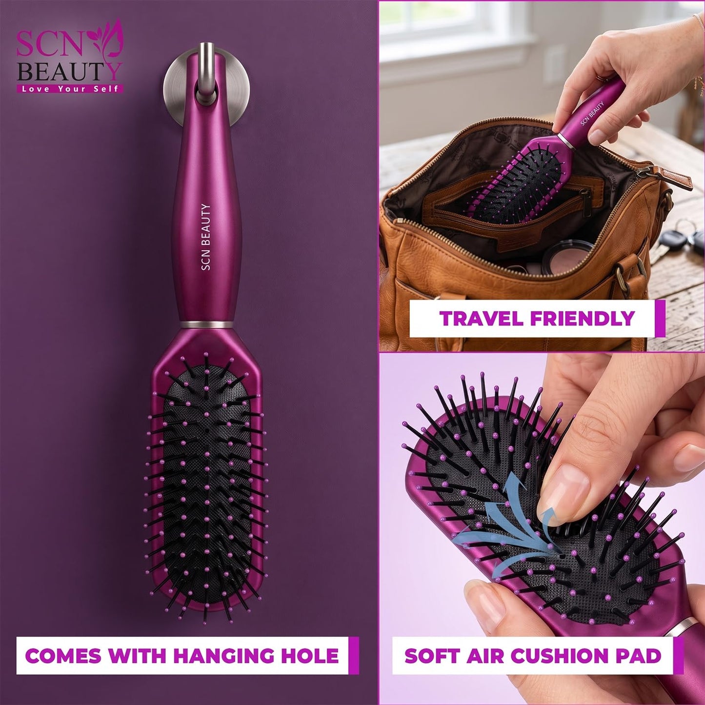 Premium Round Style Maroon Hair Brush for Separating, Shaping & Defining Curls - Blow-Drying, Hair Brush for Women Men Styling & Detangling Brush
