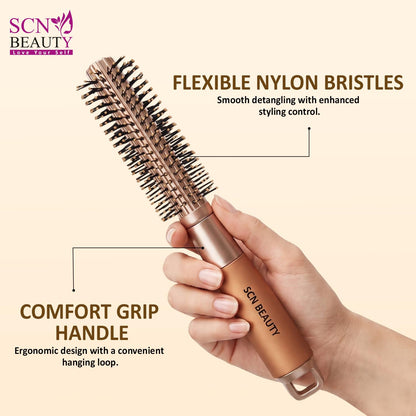 Premium Golden Round Hair Brush – Blow Drying & Styling Brush with Nylon Bristles and Epoxy Tips | Roller Brush for Volume & Smooth Finish | Hair Brush for Men & Women