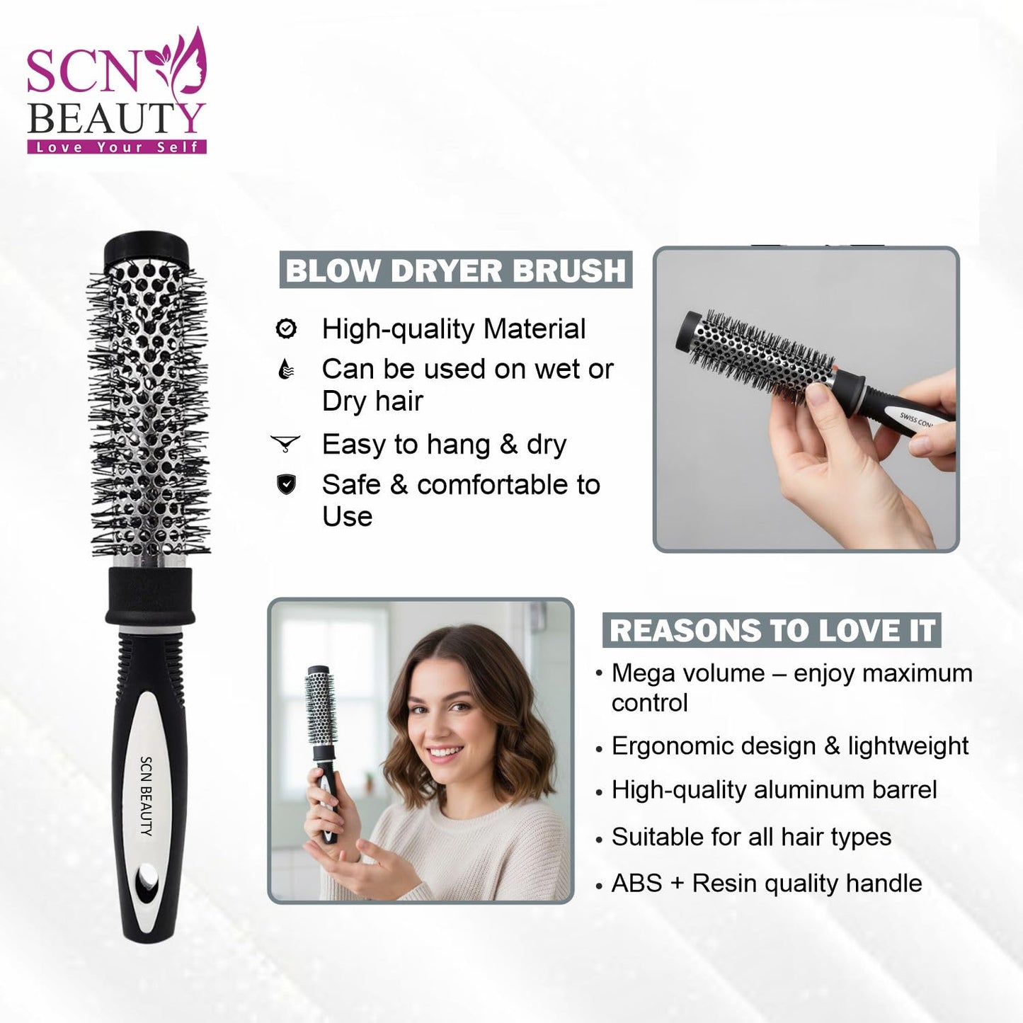 Blow Dry Roller Brush for Blow Drying - Lightweight Professional Roller, Precise Heat Styling and Blowout Volume, Manageable Hair Roller for Men, Women - (1.5 Inch) | Nylon Bristles, Non-Slip Handle, Frizz-Free Styling, All Hair Types, Ergonomic Grip