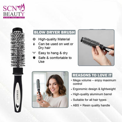 Blow Dry Roller Brush for Blow Drying - Lightweight Professional Roller, Precise Heat Styling and Blowout Volume, Manageable Hair Roller for Men, Women - (1.5 Inch) | Nylon Bristles, Non-Slip Handle, Frizz-Free Styling, All Hair Types, Ergonomic Grip